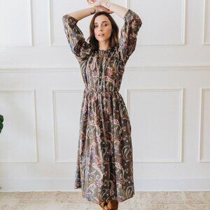 Mille Celeste Paisley Cotton Midi Dress in Le Marais Size M